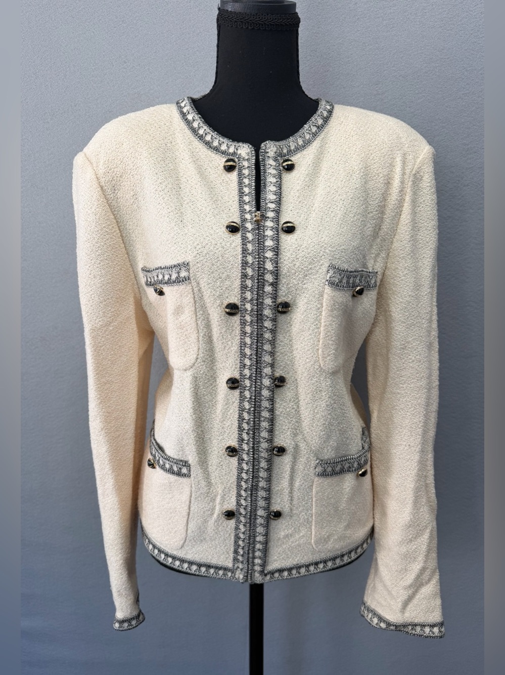 St. John Collection Blazer Jacket s12 Women’s Ivory Full Zip Luxury Pockets